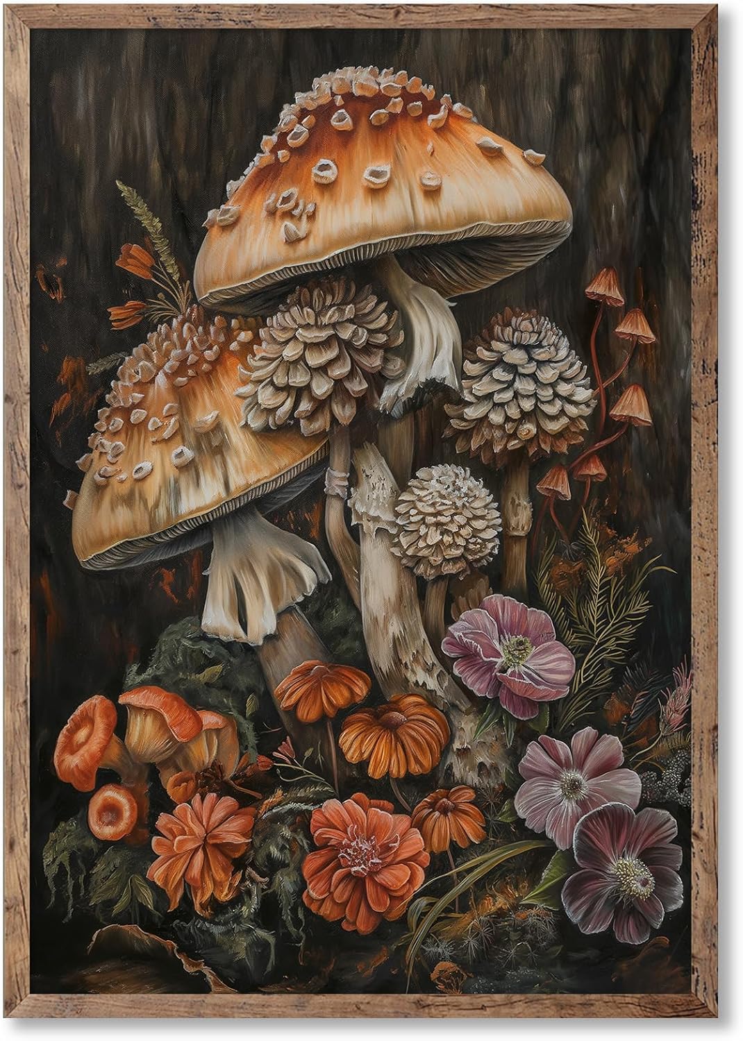 Vintage Mushroom Canvas Wall Art Retro Cottagecore Prints Vintage Gothic Poster Dark Academia Paintings Moody Prints Mushroom Canvas Art Retro Gothic Pictures Dark Floral Artwork 16x24inch No Frame