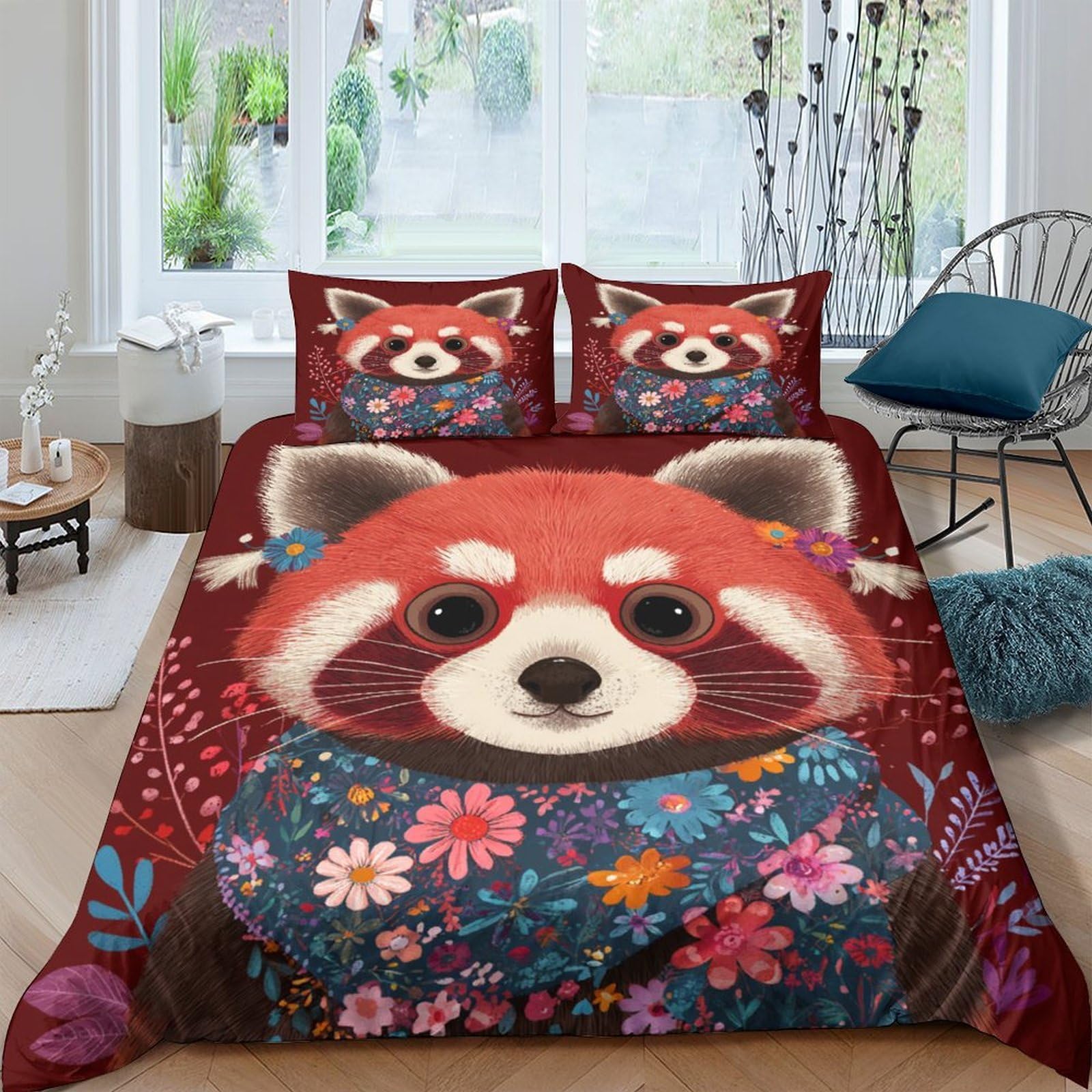 Ctjqhvkz Style-10 3D Printed Red Panda Fitted Sheet Microfiber Floral Bed Cover Bedroom Dorm Mattress Protection Decor Single（135X200cm）