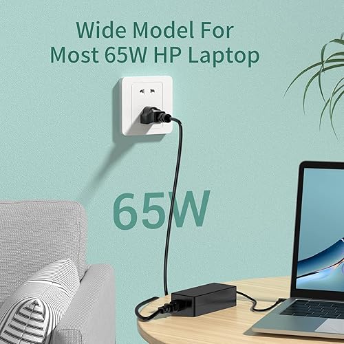 Miniatura 2 de Reemplazo de 65 W para cargador de computadora portátil HP Probook, Envy, Pavilion, Stream, EliteBook, X360, cable de alimentación para computadora