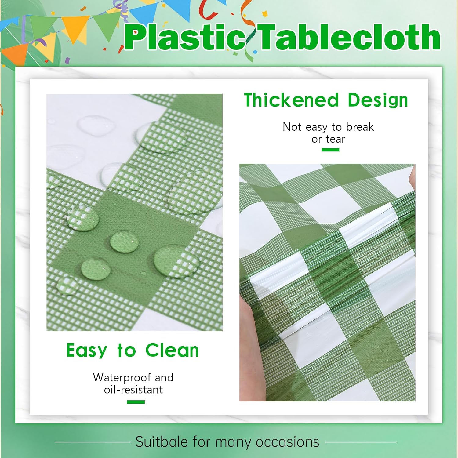 12-Pack Sage Green and White Checkered Tablecloth, 54x108 Inch Rectangle Disposable Plastic Waterproof Picnic Table Covers, Nature-Inspired Gingham for Spring Picnic, Party, Wedding, BBQ