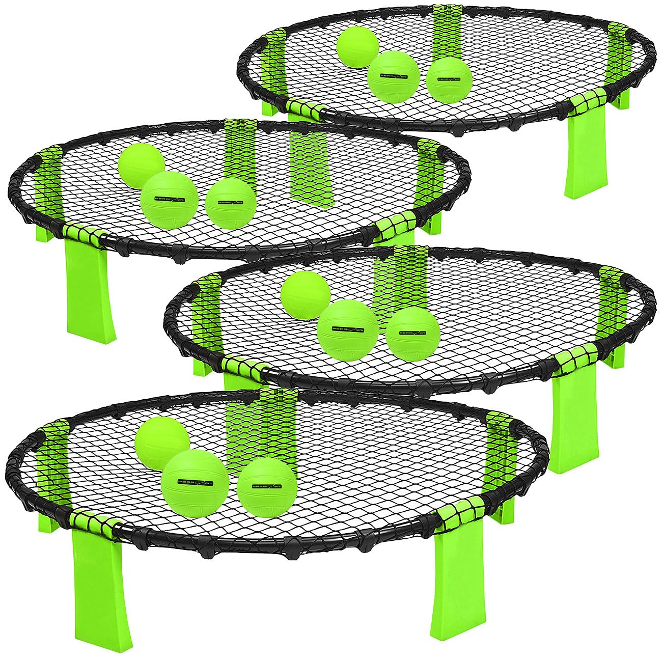 PEARL Sports Outdoorspiele: 4 Outdoor-Roundnet-Spielsets mit 4 Spielnetzen und 12 Bällen, Ø 92 cm (Roundnet-Spiele-Set, Spiele mit Bällen, Ball)