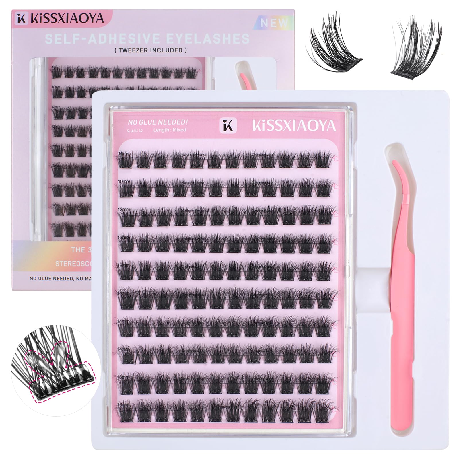 LYMYBETY 3D Fluffy Individual Eyelashes Kit 120Pcs No-Glue Clusters 10-16mm Thick & Wispy Lashes Individual Cluster with Lash Tweezers DIY Lash Extensions for Beginners(T50 3D NG Kit, Mixed 10-16mm)