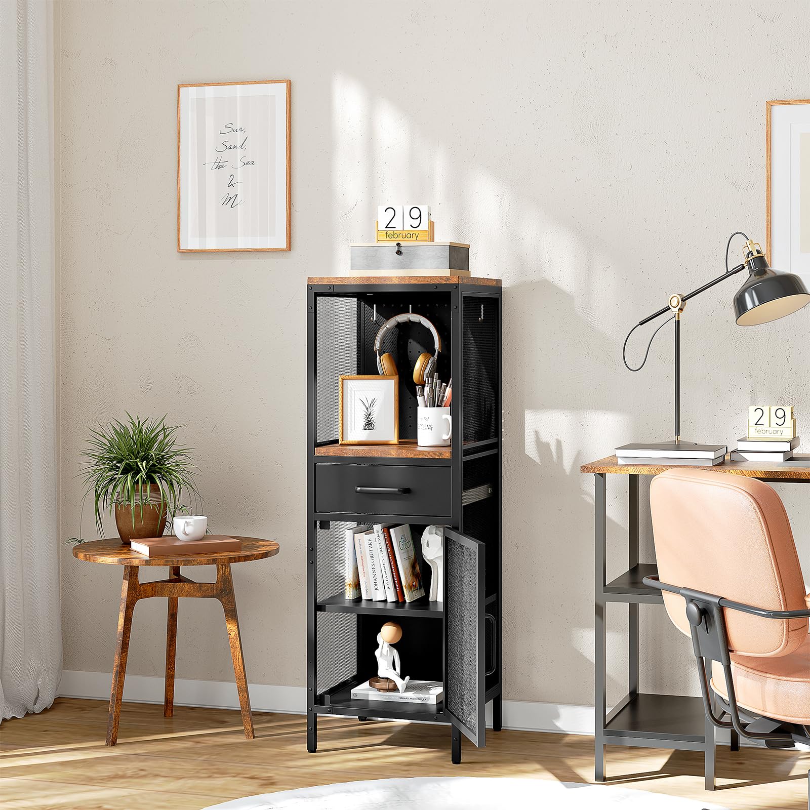 Aufbewahrungsschrank Mehrzweckschrank Küchenschrank Buffetschrank Beistellschrank Kommode mit Schublade Toilettenschrank Bücherschrank Badschrank schmales Badregal verstellbare Ablage 40x40x120cm
