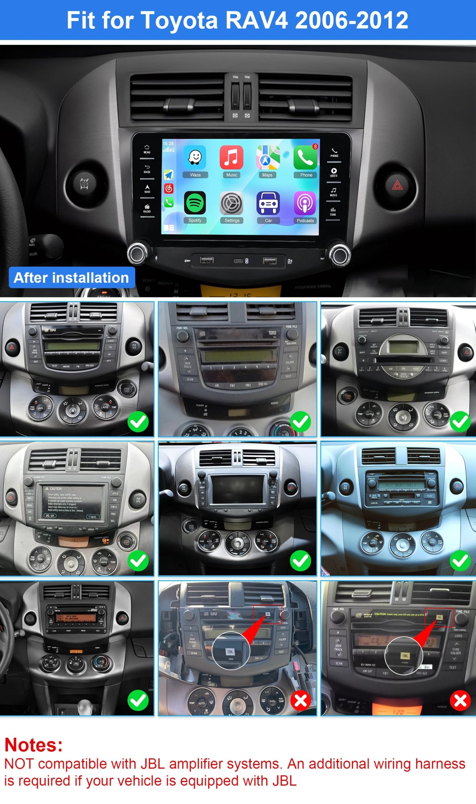 4+64G Android Doppel Din Autoradio für Toyota RAV4 2006-2012 mit Wireless Carplay Android, 7" Touchscreen Android 14 Car Radio GPS Navi Head Unit Bluetooth FM RDS Rückfahrkamera Miror Link