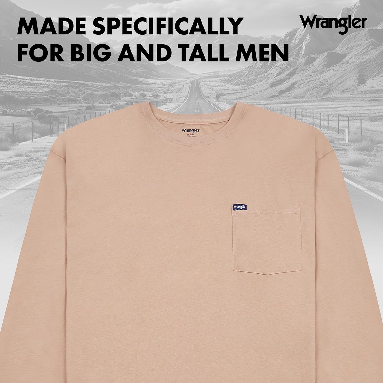 Wrangler Big and Tall Heavyweight Long Sleeve Pocket T-Shirt for Men