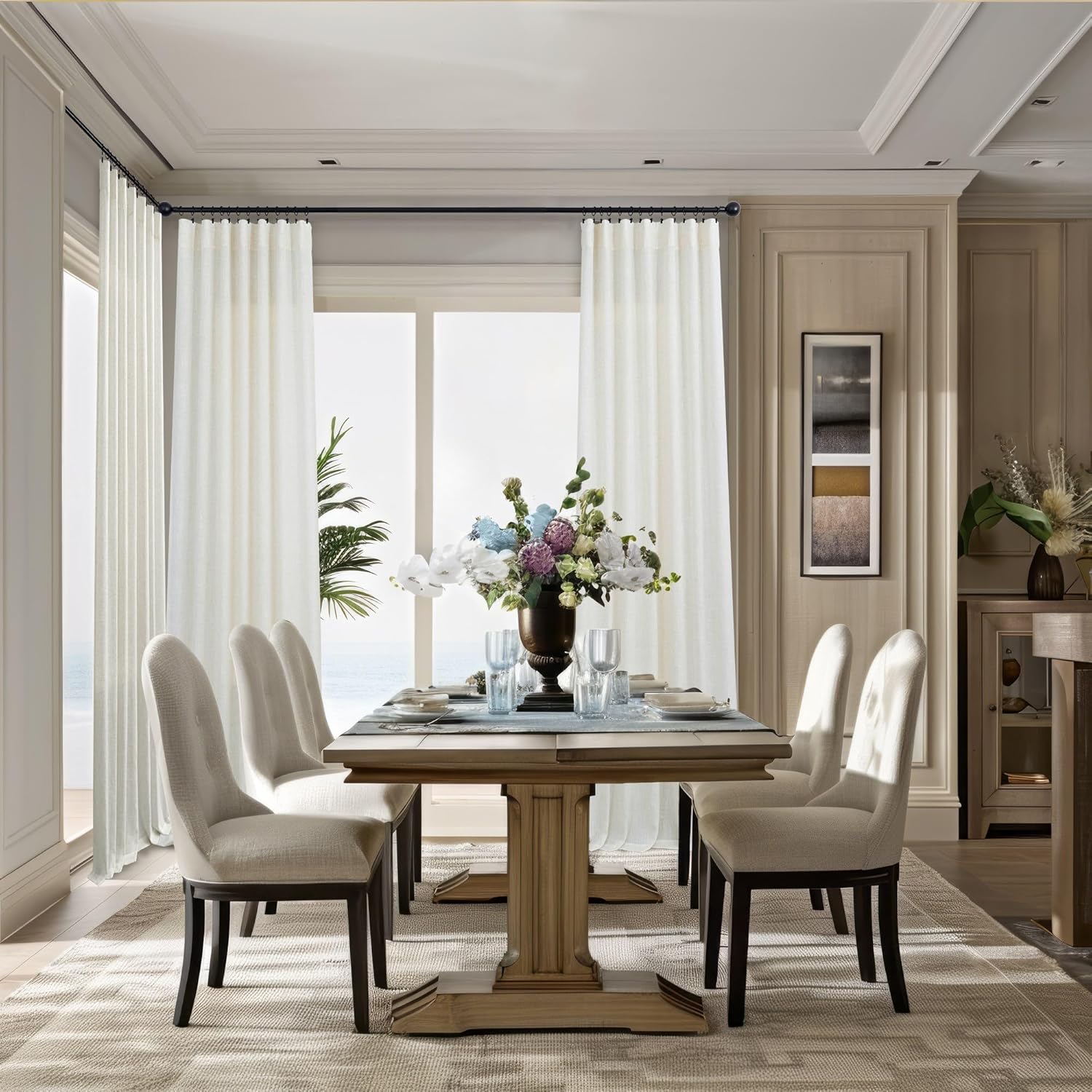 Cream Linen Back Tab Curtains 86 Inch Length for Living Room 2 Panels Rod Pocket Pleated Farmhouse Window Lightweight Semi Sheer Linen Drape Rustic Floor Length Curtain for Bedroom Dining 42X86 Long