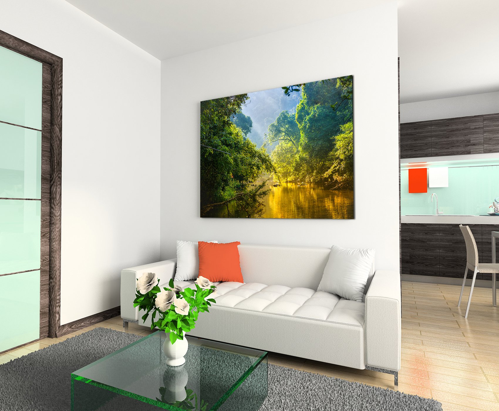 Aquarell Leinwand-Wandbild 'Regenwald' – Tropische Blätter & Vögel, 40x60 Cm, 3-teilig, Ohne Rahmen