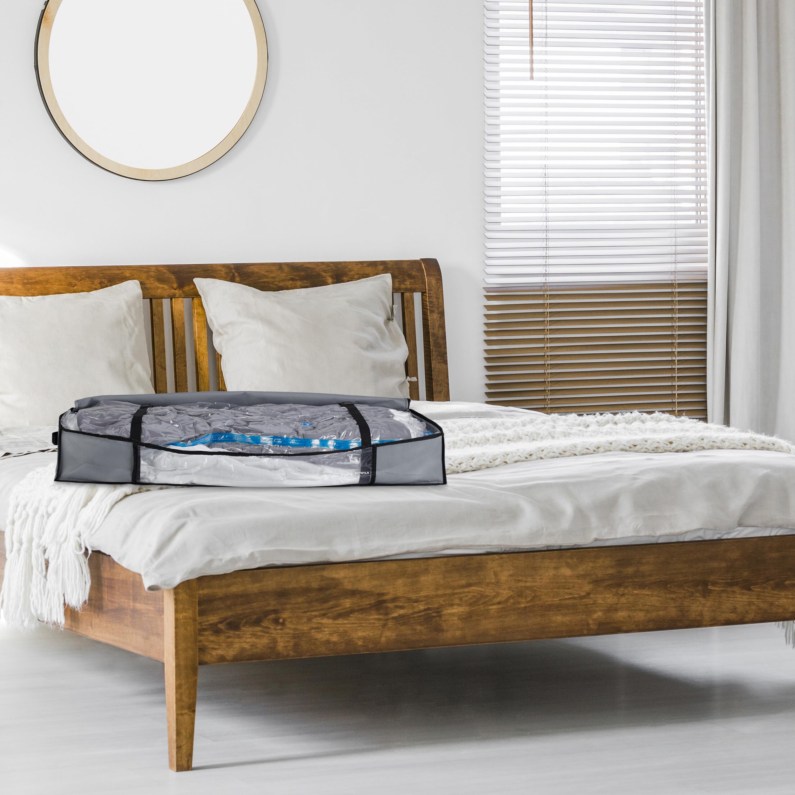 Relaxdays Set 2 Organizadores Ropa Bajo Cama, 2 Bolsas Vacío, Funda Almacenaje Sábanas, Mantas, 15 x 100 x 45 cm, Gris