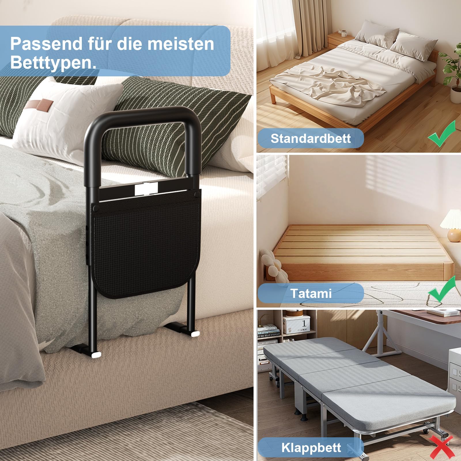 Aufstehhilfe Bett für Senioren, Höhenverstellbarer Haltegriff | Sensorlicht, rutschfester Griff, Aufbewahrungstasche und werkzeuglose Montage als Hilfe beim Aufstehen aus dem Bett