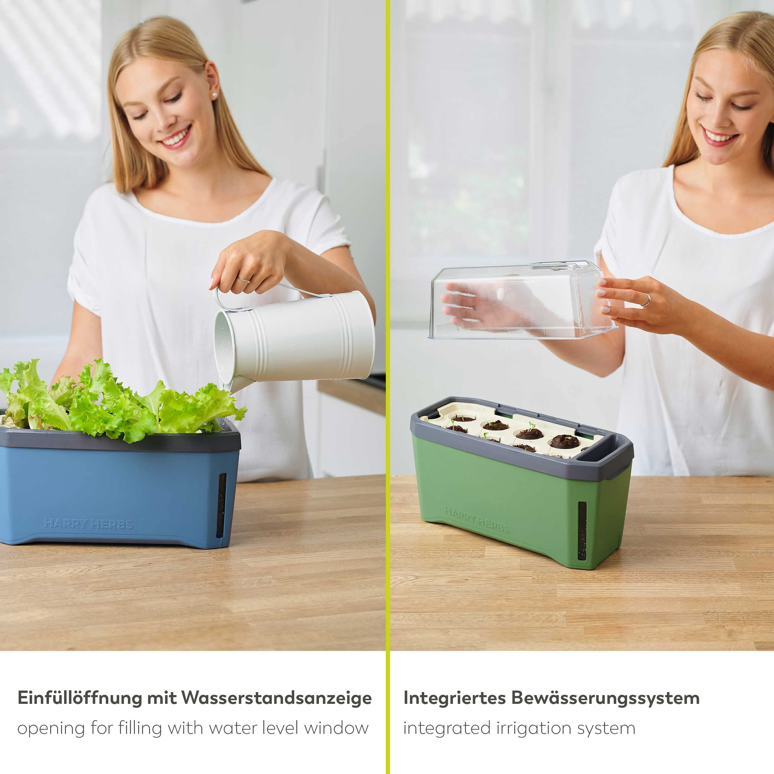 Gusta Garden Harry Herbs 4-w-1 doniczka na zioła ciemnozielona - doniczka do roślin - zdejmowana pokrywka i system samonawadniający - zbiornik na wodę 0,5L i pojemność na glebę 5L