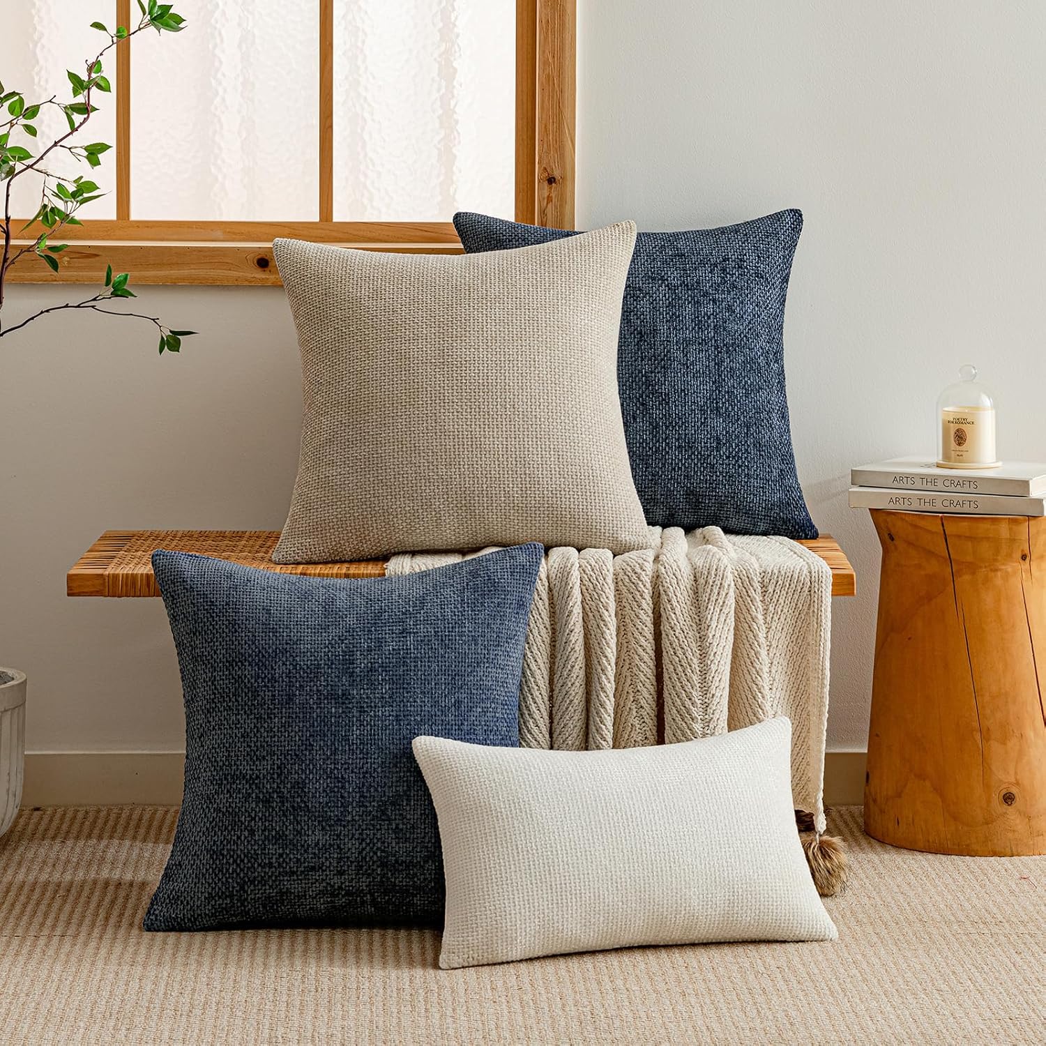 a moment Dark Blue Chenille Throw Pillow Covers 20x20 Inch Pack of 2 Modern Decorative Throw Pillow Covers Farmhouse Cross Covers Home Decor for Sofa Bedroom Living Room - Image 6