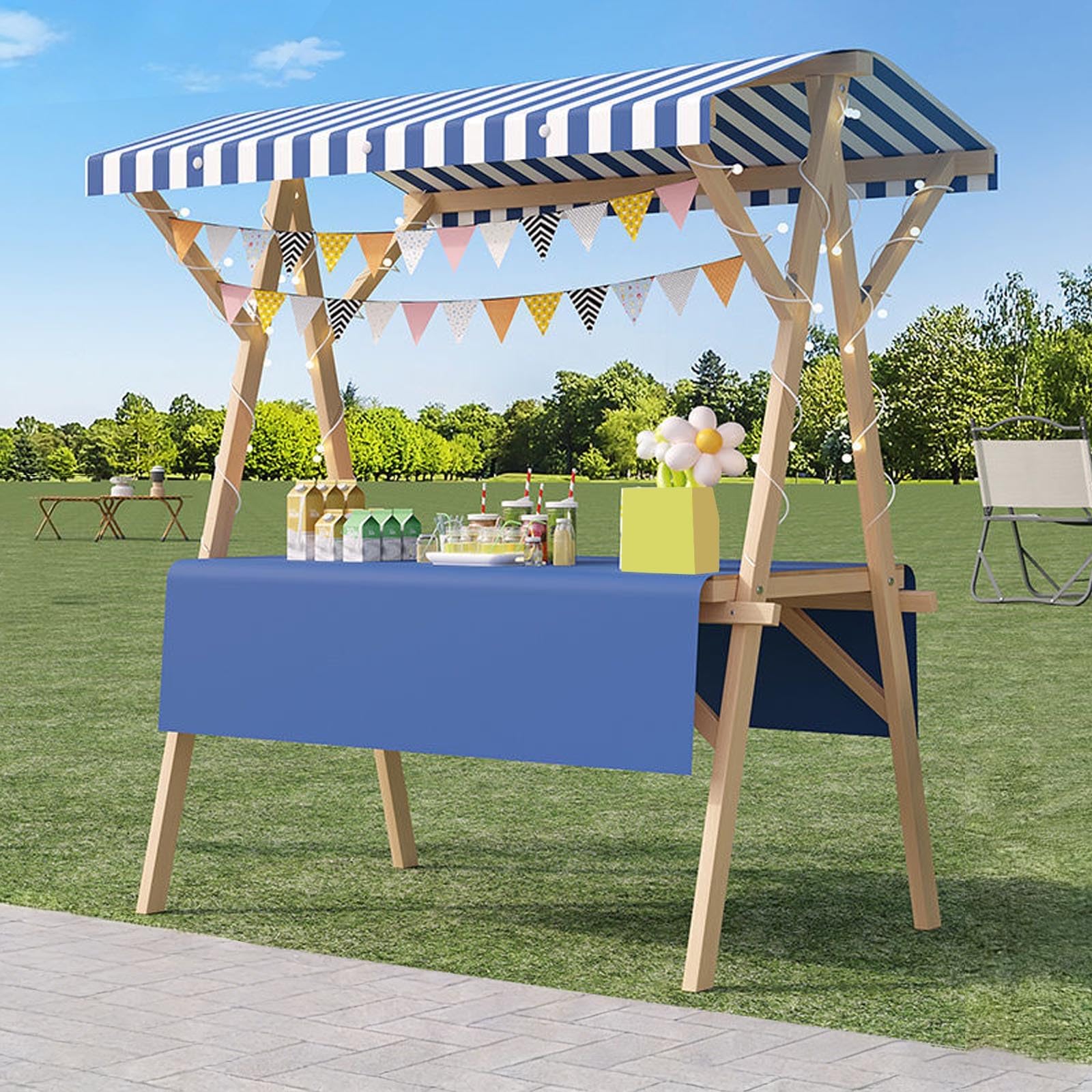 Espositore in legno per bancarelle del mercato con tenda, scaffale pieghevole per vendita di cibo per mercati agricoli, fiere artigianali, eventi all'aperto, G1, 120 cm