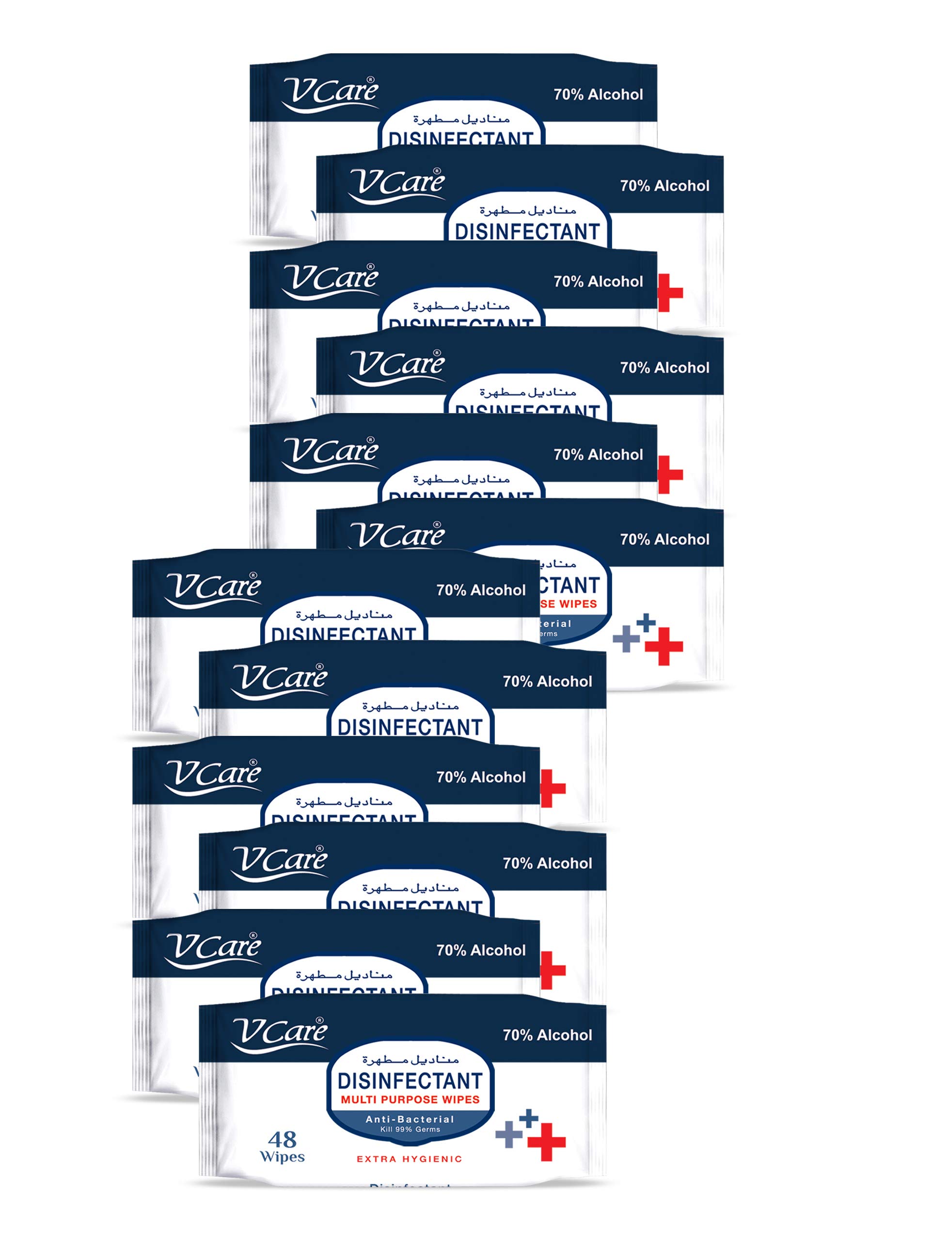 V Care Disinfectant Multi-Purpose Anti Bacterial Wipes - 48'S | Kills 99.9% Of Germs | Cleans And Protects Surfaces | (Pack Of 12)