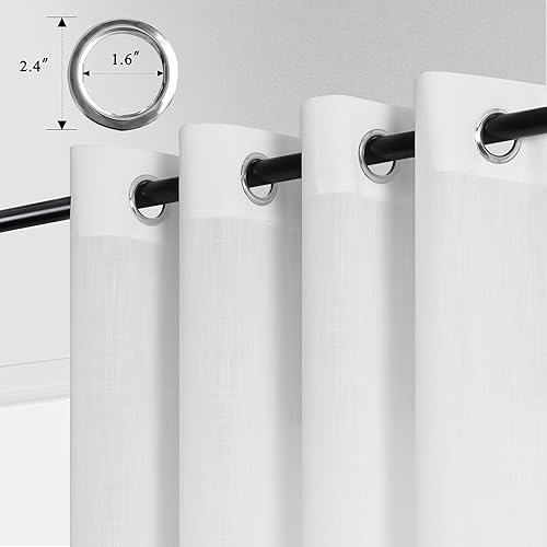 Miniatura 6 de Cortinas blancas de 90 pulgadas de largo para sala de estar, juego de 2 cortinas de lino de algodón ligero con ojales, elegantes paneles neutros