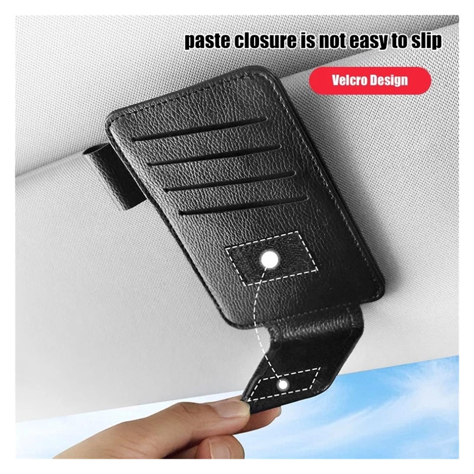 Porta Occhiali Interno Auto Porta Occhiali da Sole per Visiera Parasole per Auto Clip Magnetica in Pelle E Accessorio per Biglietti(Black)