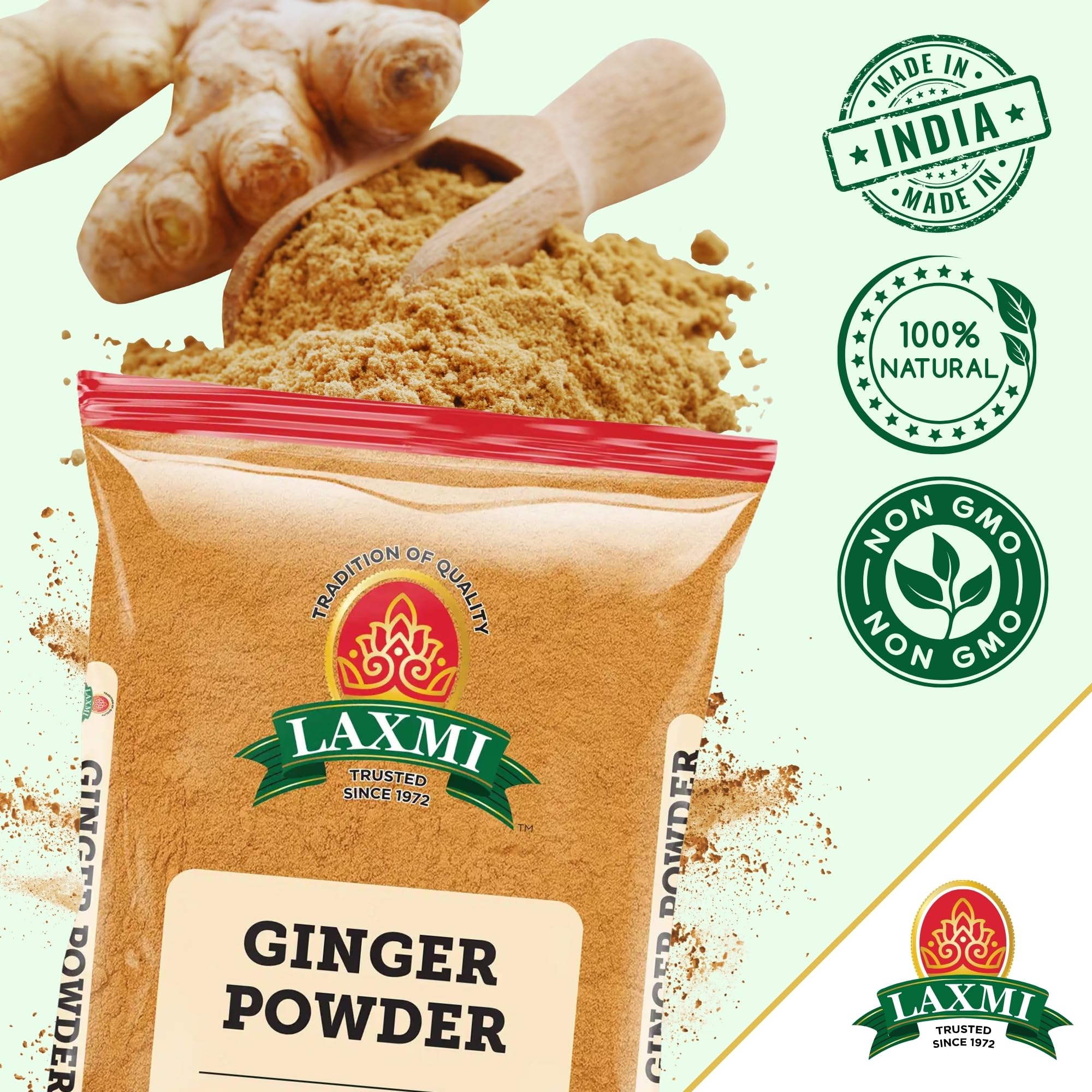LAXMI Ground Ginger Powder - Raw and Natural - NON-GMO - Perfect for Baking, Marinate and Tea - 7 oz