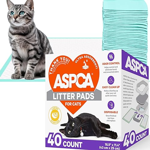 ASPCA Recambios de almohadillas perfumadas de limón para sistema de caja de arena, tamaño 16.9 x 11.4 pulgadas, paquete de 40