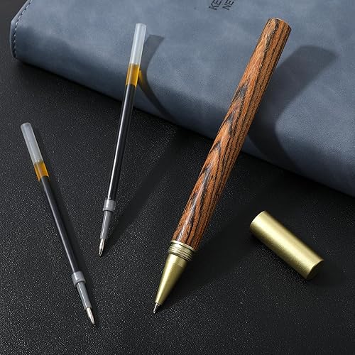Miniatura 5 de Cobee Bolígrafos de madera vintage, hechos a mano con 2 recambios de tinta negra de 0.020 in y caja de regalo, bolígrafo de lujo de punta fina para