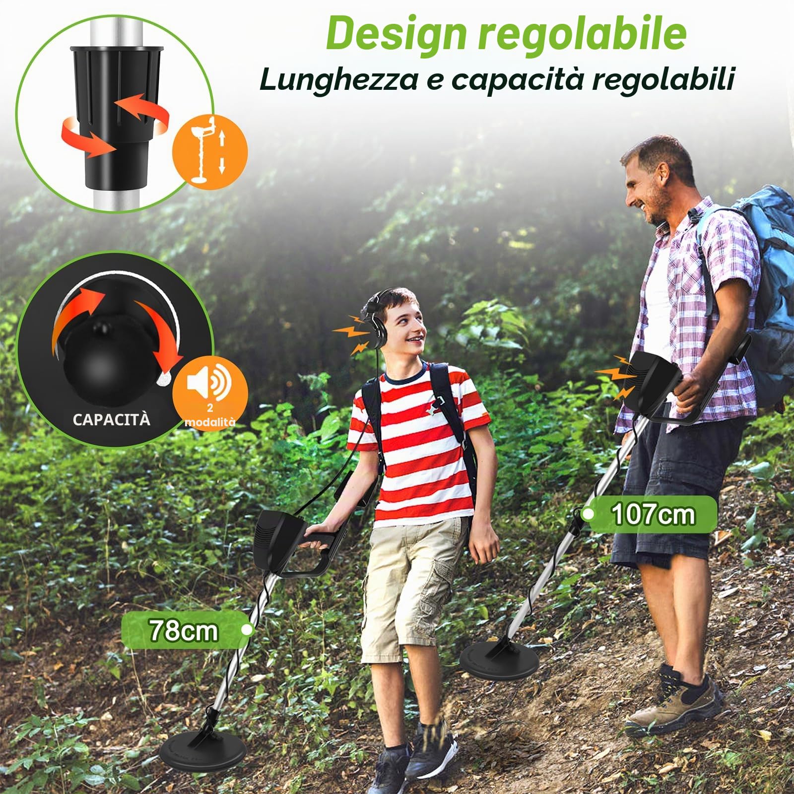 ACXIN Metal Detector retrattile per bambini e adulti, bobina impermeabile 6,5 pollici per la caccia al tesoro, precisione massima 30 cm