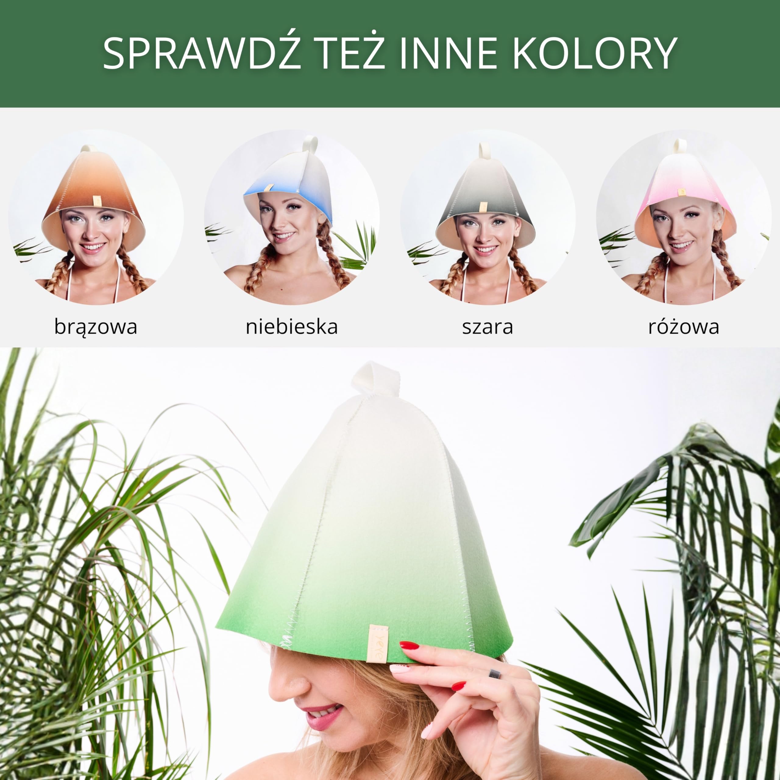Czapka do sauny z naturalnej wełny filcowej GRADIENT - chroniąca włosy i głowę, szybkoschnąca, uniwersalna - Naturalne akcesoria do sauny dla kobiet i mężczyzn - YEYE Made in Nature (Zielony)