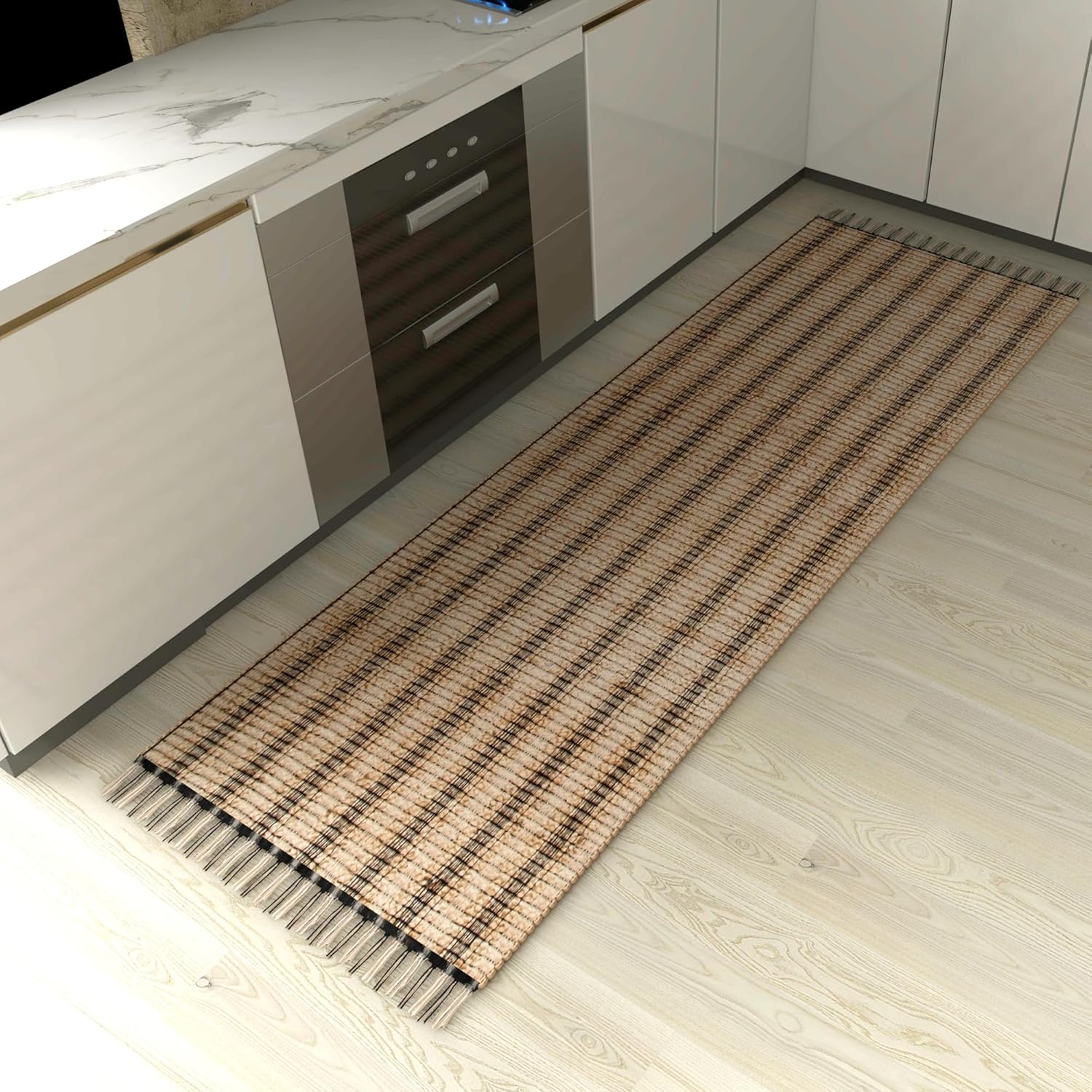 Eco Crave Jute Runner Rug 2.6x8 ft – Handwoven Boho 100% Natural Jute Striped Runner, Indoor High-Traffic Hallway/Entryway Accent Rug, Non-Slip, Eco-Friendly for Kitchen, Living Room, Bedroom