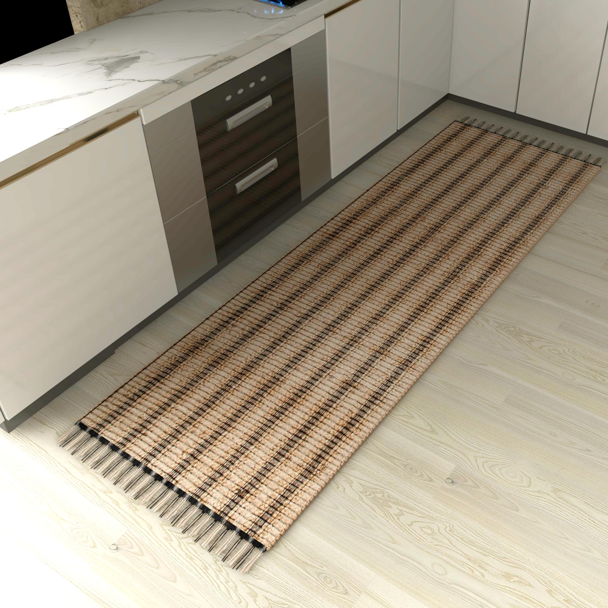 Eco Crave Jute Runner Rug 2.6x8 ft – Handwoven Boho 100% Natural Jute Striped Runner, Indoor High-Traffic Hallway/Entryway Accent Rug, Non-Slip,