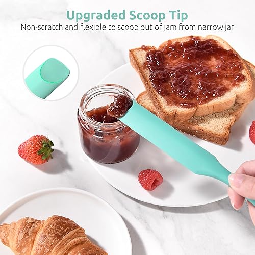 Vista 4 de U-Taste Espátula de silicona para frasco de masa madre esparcidor de mermelada largo y delgado de grado alimentario, palo de agitación resistente