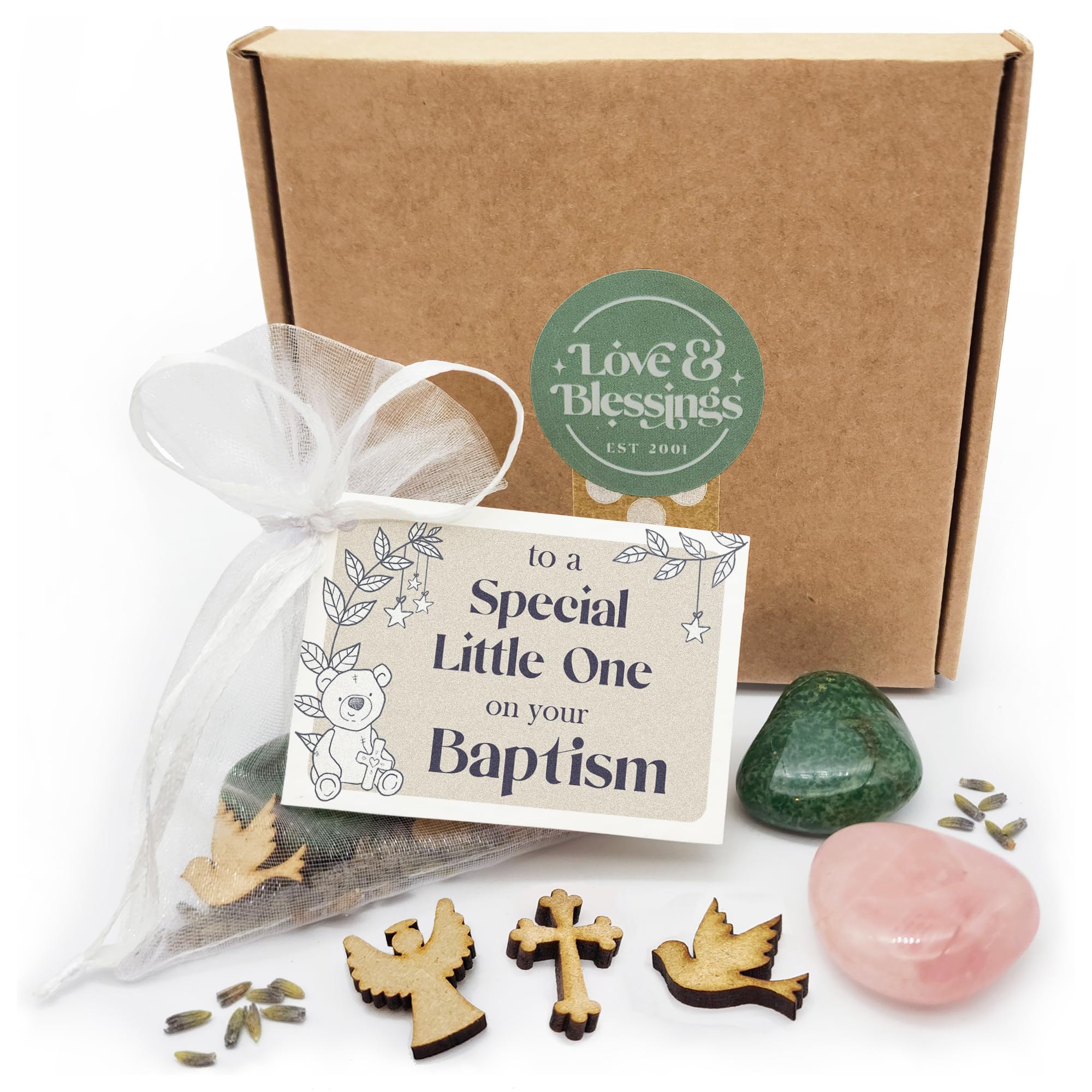 Baptism Gift Bag of Love and Blessings - Gemstone keepsake with mini card for a special child or baby
