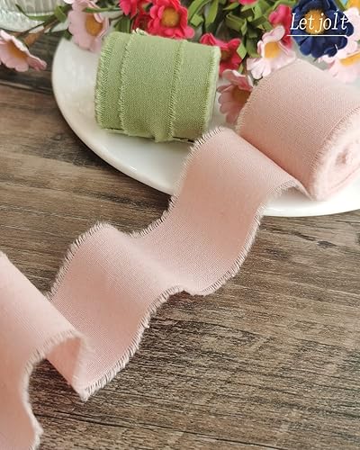 Miniatura 3 de Naked Pink - Cinta de telas de lino de algodón de 15 x 5 yardas hecha a mano bordes deshilachados juego de cintas con flecos para envolver regalos