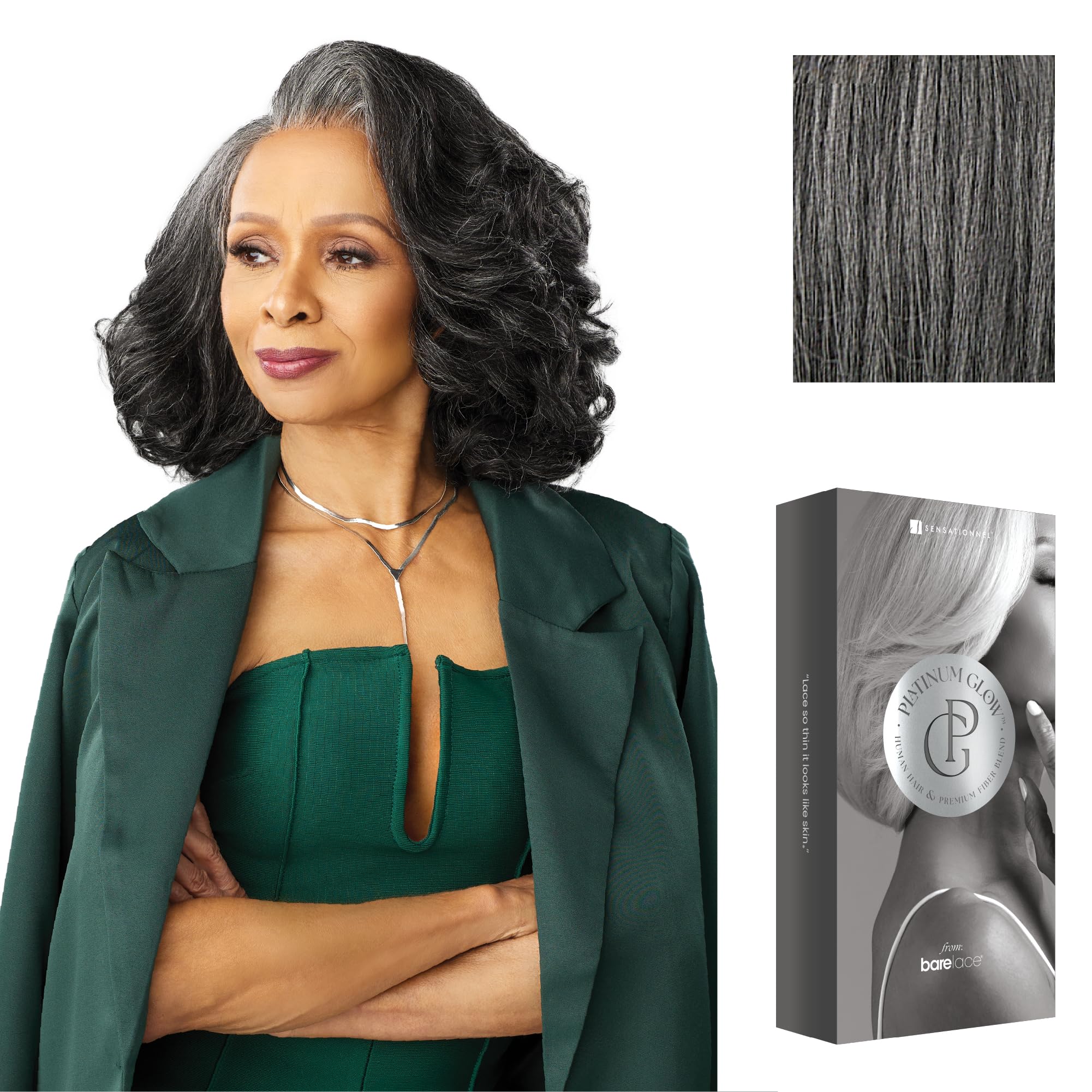 Photo 1 of Sensationnel Platinum Glow 13X6 Wigs - Josephine Lacefrontal Glueless human hair blend Preplucked Hairline (STEELGRAY)