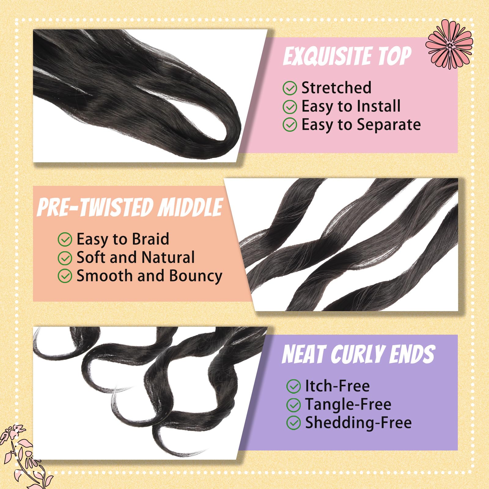 Enbeautiful French Curl Braiding Hair 24 Inch 8 Packs Pre Stretched French Curly Braids Loose Wavy Synthetic Curls Crochet Hair for Women with Curly Ends (24Inch,1B,8Packs)
