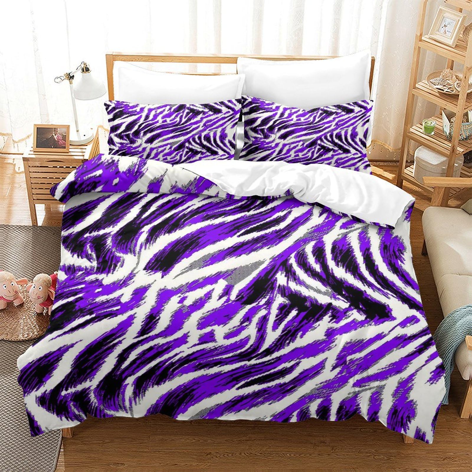 GDEKCIEAS Purple Animal Fur Texture Bedding Set Kids Comforter Cover Set for Boys Girls Teens Home Decor Duvet Cover Bedspread Cover 3Pcs Super King（260x220cm）