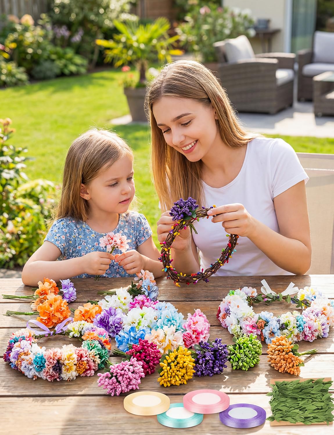 Set di 40 corone di fiori fai da te per feste estive | Crea la tua corona di fiori fatta a mano con accessori per capelli, kit per matrimoni, feste di compleanno