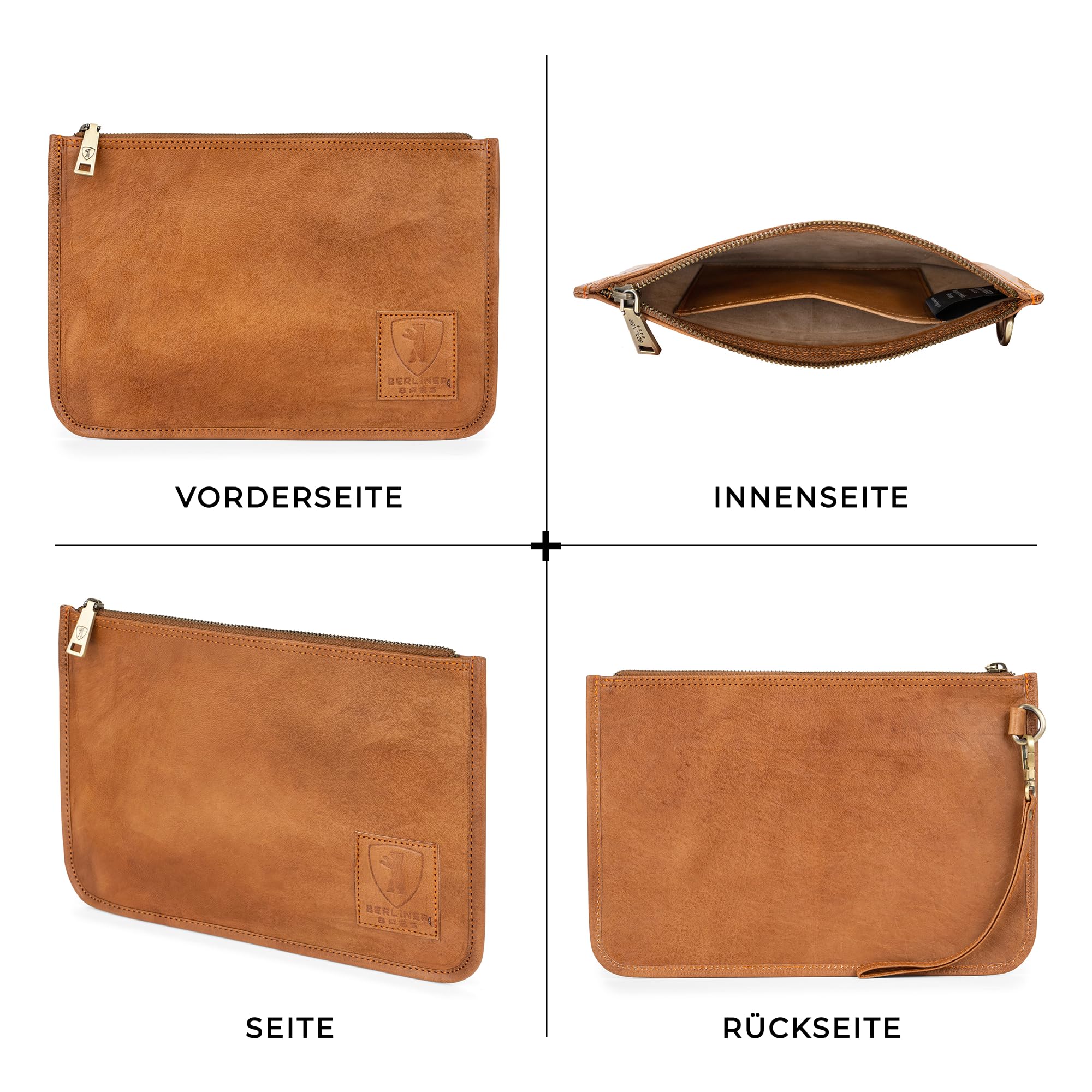 Berliner Bags Vintage Dokumentenmappe Theo XL, Schreibmappe, Reisepass Organizer und Aktenmappe aus Leder, für Herren und Damen - Braun