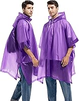 Vista 63 de Paquete de 2 ponchos de lluvia para adultos, reutilizables, impermeables, de supervivencia, emergencia, resistente, con capucha con cordón Azul