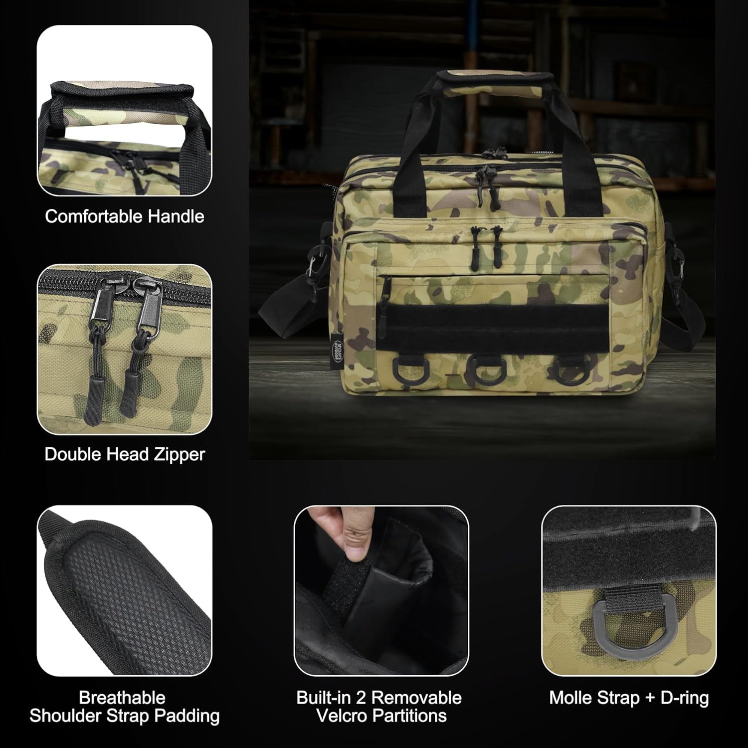 Gun Range Bags for Handguns, Tactical 2 Firearm Shooting Bag for Ammo, Pistol Carrying Case with Multi-Pockets, Shooters Duffle Bag for Outdoor Hunting