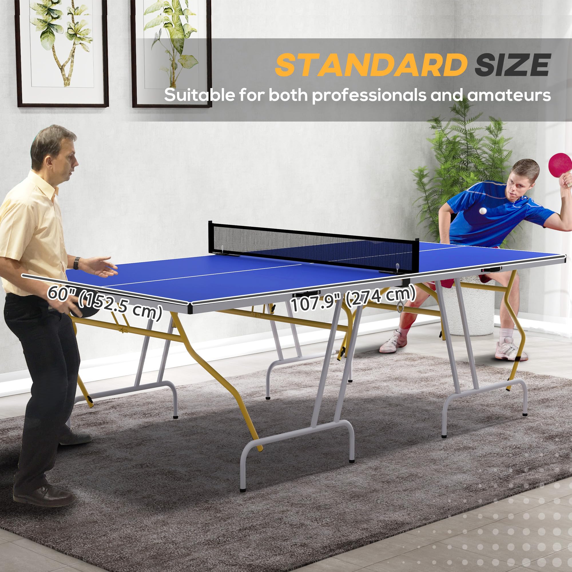 Soozier 9' x 5' Full Size Ping Pong Table, Fold Into Quarters