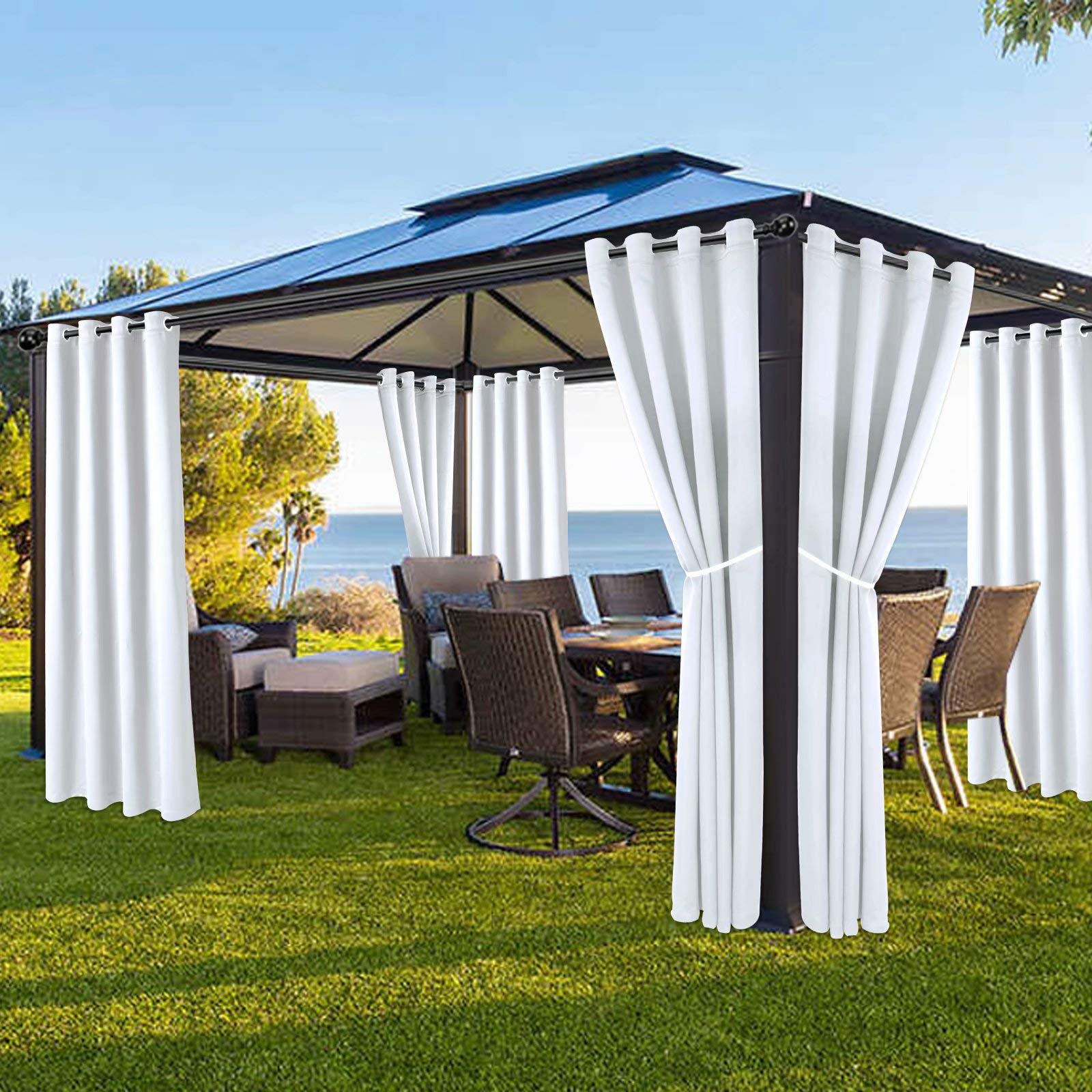 LORDTEX Tende per esterni, effetto lino, per patio, 2 pannelli, impermeabili, velate per pergolati, portici, cabane e gazebo, per interni ed esterni, in voile trasparente (254 x 241 cm, bianco