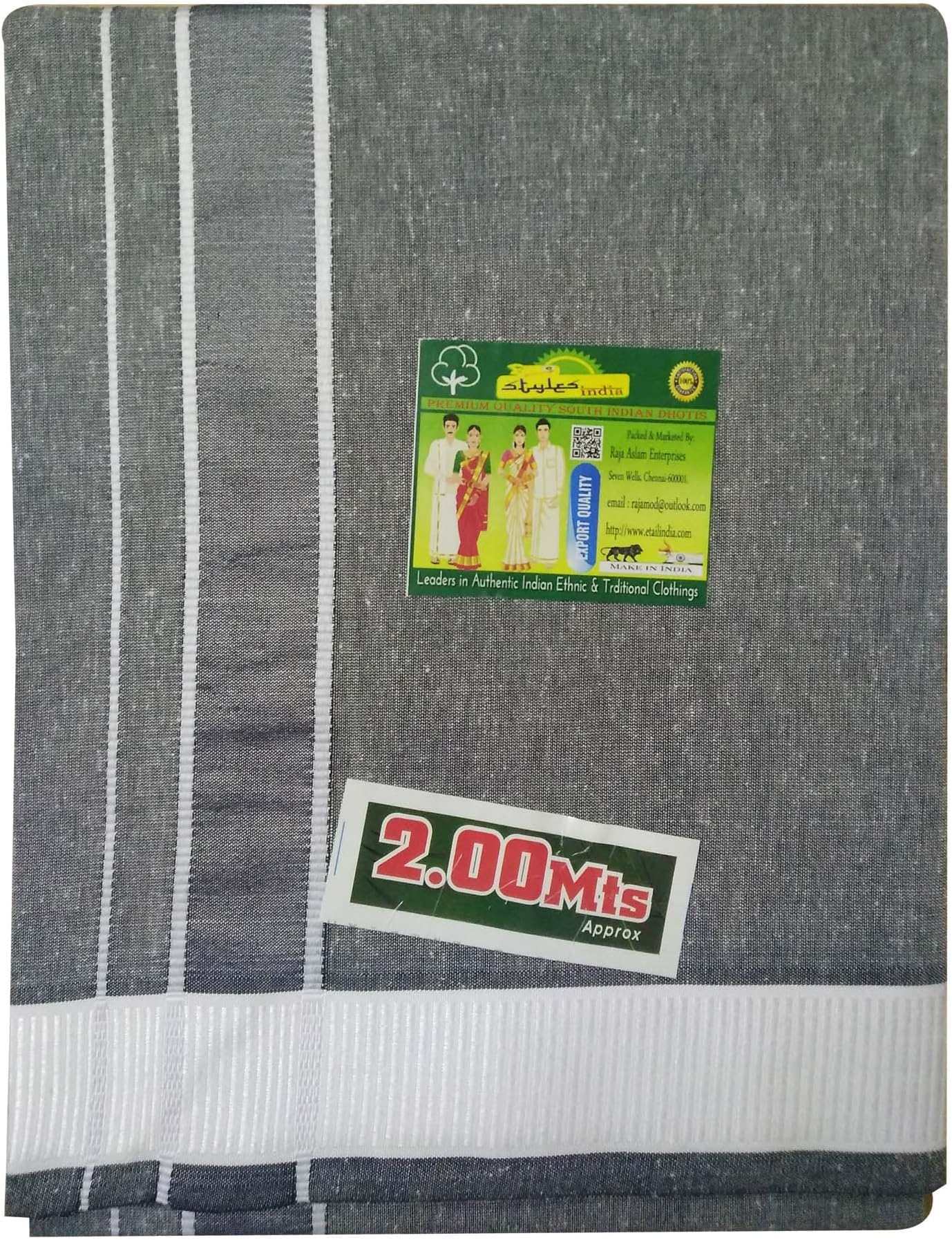 Men's Cotton Colored Dhoti with Fancy Border Kerala-style Veshti Mundu Kaili Lungi 2.0 Mtrs