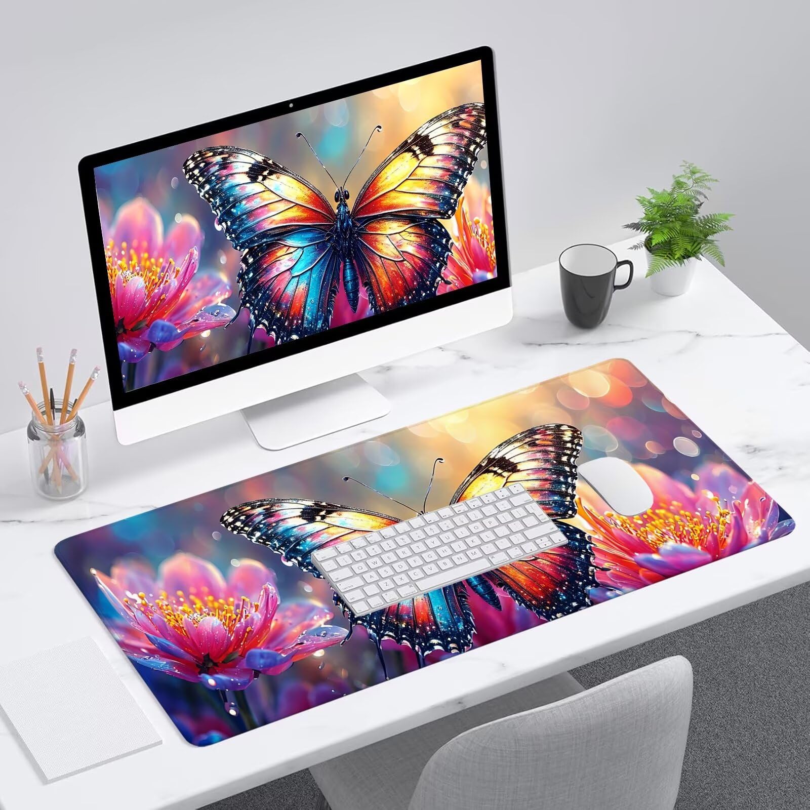 Rosa Tappetino Mouse Gaming, Tappetino Mouse XXL 1200 x 500 mm, Tappetino Mouse Fiore, Mouse Pad con Base Antiscivolo, Bordi Cuciti Tappetino per Mouse, Tappetino Mouse Gaming di Alta Precisione S-67