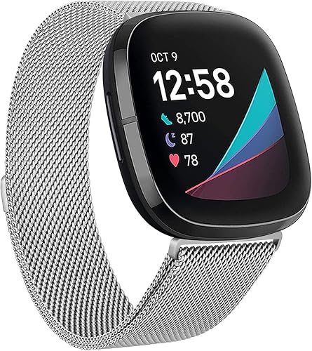 Meliya Bandas de metal compatibles con Fitbit Versa 3 y Fitbit Sense, pulseras de repuesto ajustables de acero inoxidable con bloqueo magnético para