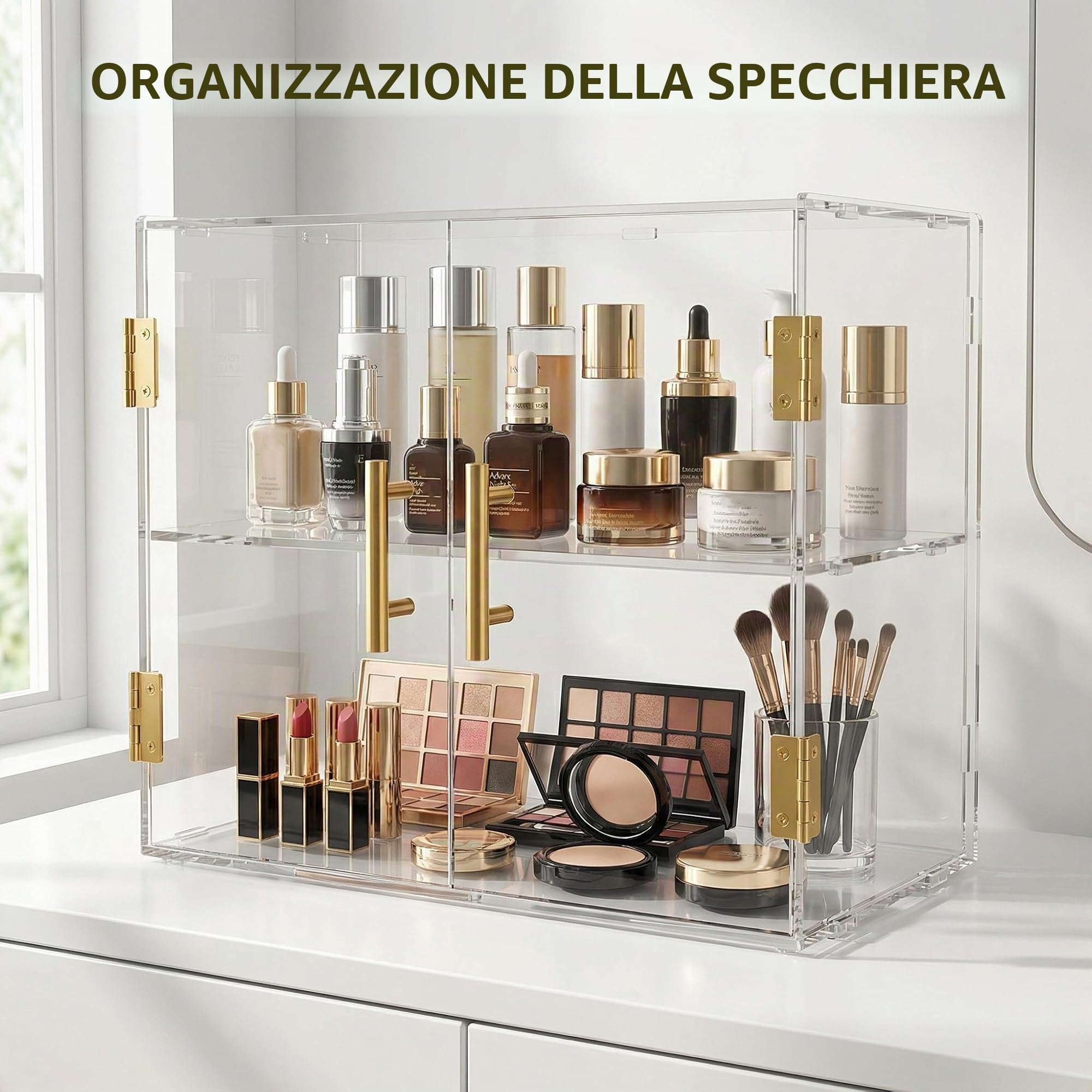 Vetrina espositiva per pasticceria a 2 piani con porta elastica, espositore da banco in acrilico per dolci, 48 x 23,6 x 34 cm, box espositivo commerciale per alimenti