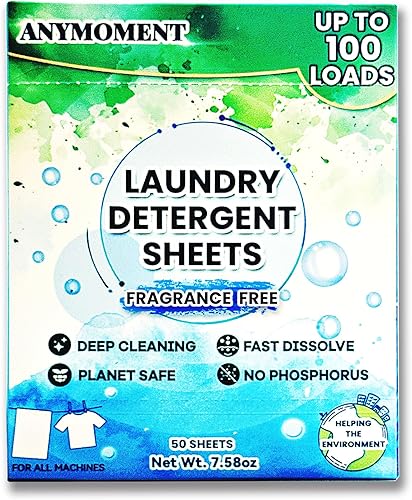 Anymoment Hojas de detergente para ropa  100 cargas  Hojas de lavandería biodegradables multienzima, disolución rápida y cero residuos, compatible