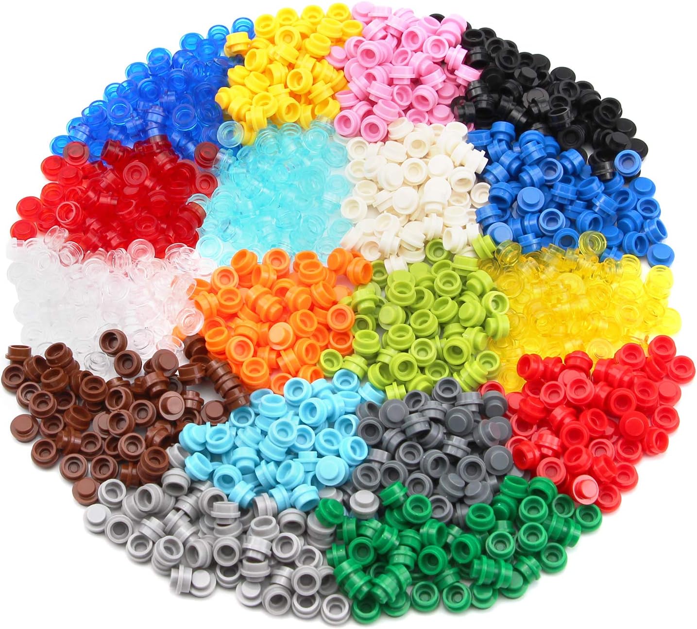 Custom 1000PCS Multicolored Round Plates 1X1 Building Blocks MOC Colors Transparent Pieces Bricks Dots Bulk Studs Accessories Kit Compatible with Major Brand