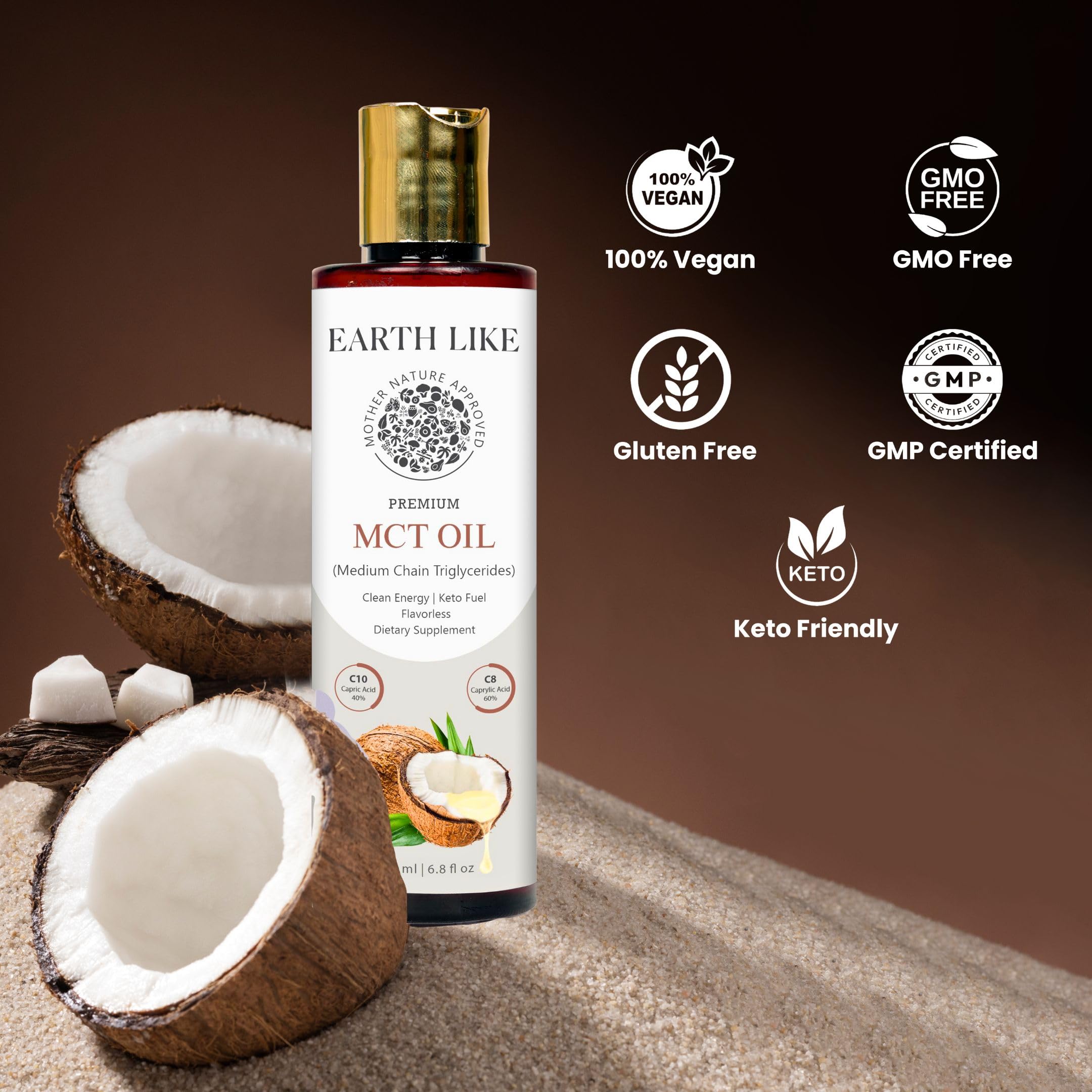 Earth Like MCT Oil 200ml | 100% Pure Medium Chain Triglycerides from Coconut Oil For Energy & Metabolism Boost | Quick Energy Source for Keto & Low-Carb Lifestyles | Easy Daily Nutrition Oil 2