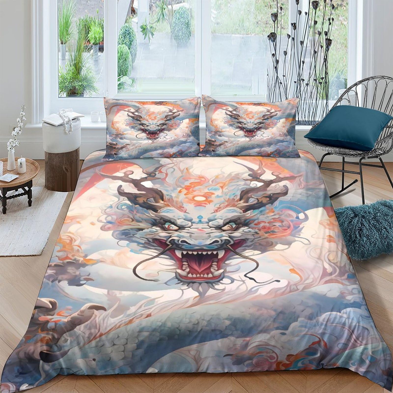 Ctjqhvkz Style-10 3D Printed Oriental Dragon Fitted Sheet Microfiber Soft Breathable Cloud Pattern Mattress Cover For Bedroom Dorm Home Decor Single（135X200cm）
