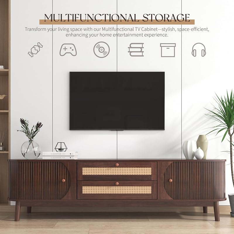 Merax Modern Fluted TV Stand for 75" TVs, Mid-Century Entertainment Center image 6