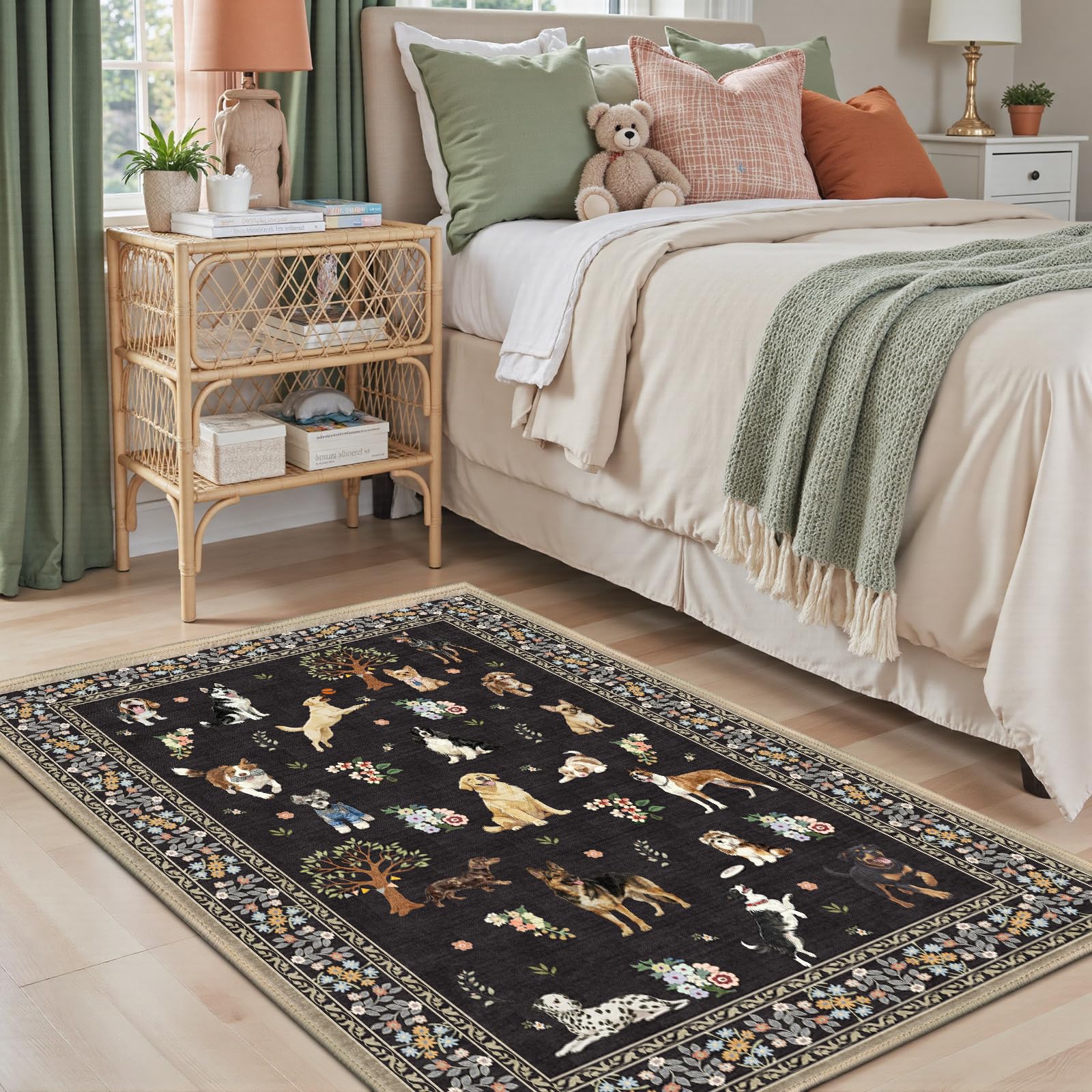 Babovid Floral Dog Rug Black