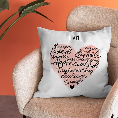 Miniatura 2 de Burosev I Am Brave Loved - Funda de almohada suave, con citas inspiradoras, decoración de granja motivacional para el hogar, dormitorio, sofá, sala