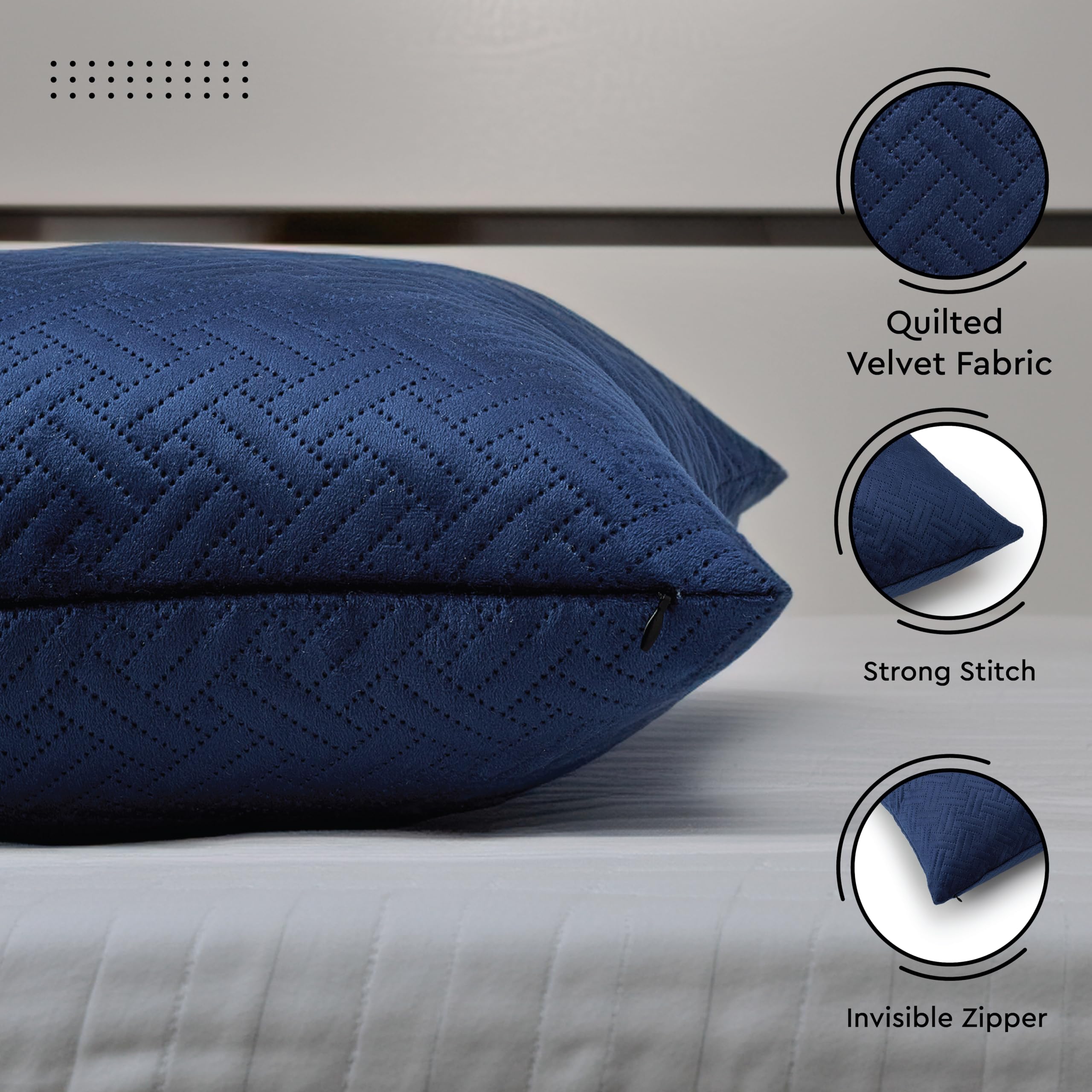 Encasa XO Cushion Covers 40x40 cm Set of 2, Navy Blue, 40 x 40 cm (Pack of 2) - Image 3